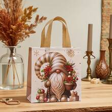 16pcs-Golden Christmas Theme Gift Bags Set, Non-Woven Fabric Bags, Tote Bags, Holiday Gift Bags With Warm Golden And Snowflake Tones, Decorated With Cheerful Santa Claus, Shiny Snowflakes, Christmas Flowers, Etc. Each Bag Features A Comfortable Golden Handle Suitable For Family Gatherings, Christmas Gift Packaging, Holiday Decoration(4/8/16pcs)