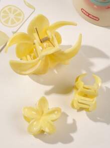 3pcs/Set Hair Clips Combo, Bohemian Style Ombre Marble Pattern, Yellow Gradient, Plumeria Design, Suitable For Beach Vacation, Spring/Summer Hair Accessories Fashion Claw Clips Ladies Hair Clamps Casual Hair Jaw Clip Flower Clips For Hair Autumn Accessories Fall Winter