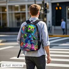 1pc Futuristic Pixel Art Backpack - Vibrant Urban Scene With Animated Character, Bold Colors, Adjustable Straps & Zipper Closure For School, College, Travel, Backpack For School, College Accessory, Playful Design, Durable Fabric, For Teenager - 如圖 - 查看 5