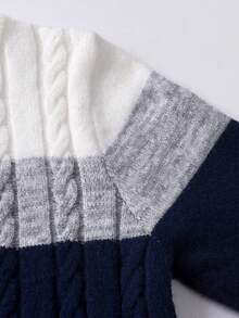 Boys' Collegiate Style Colorblock Striped Knit Sweater, Twist Rope Texture, Long Sleeve, Suitable For School, Everyday Wear, Spring, Autumn, Winter