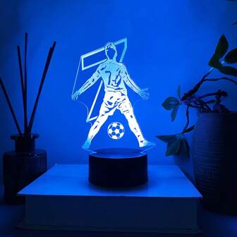 3D Illusion Football Player Designed Decorative Lamp, USB Powered Touch Button, 7 Color Options, Multifunctional Nightlight Suitable For Various Rooms - Gift For Sports Fans