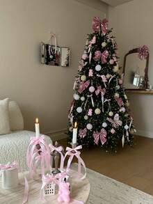 1 Stück handgemachte rosa Weihnachtsbaum Ornament Kollektion, Glitzer Pailletten Weihnachtsbaum Anhänger, Pailletten Schleife, Glitzer Schmetterling, Glitzer Kugel, rosa Schleife dekorierte Weihnachtsbaum Dekoration rosa Set Hängende Kugel, Weihnachtsritual Sinn, rosa verspielter Weihnachtsbaum