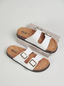 DISARCON Men's Summer New Sandals, Outdoor Street, Matching, Fashion, Casual, Beach, Flat/Mid-Heel/Arch Support/Comfortable Flat Couples Shoes, Breathable High-End/High-Quality/Outdoor Women's Sandals, Adjustable Upper In White/Black/Double Buckle/Metal Buckle/Retro/Classic Indoor Slippers