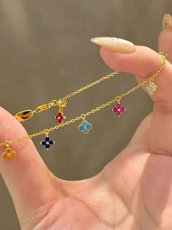 1pc Exquisite Summer Dopamine Rainbow Candy Starry Sky Zirconia Bracelet Ladies Jewelry For Women 925 Sterling Silver Elegant Minimalist Chain Bracelet Fine Jewelry Gift For Sisters Friendship