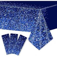 3 件/1 件 137*274 厘米/54*108 英寸一次性派对桌布，蓝色渐变闪光图案桌布，适用于格子主题派对和日常装饰 - 藍色 - 查看 8