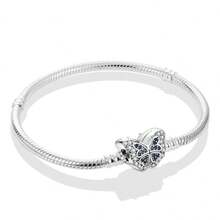 1 件镀银闪亮基本款设计手链蛇形手镯蝴蝶心形星形手链定制串珠吊坠非常适合日常佩戴或周年纪念礼物 - 銀色 - 查看 16