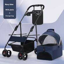 Leichtgewichtiges, faltbares Haustierwägelchen für kleine und mittelgroße Hunde - Reisekoffer mit abnehmbarem Aufbewahrungstasch und Fütterungstablett, Ein-Knopf-Kollaps-Design, atmungsaktives Netz und robustes Rahmen für Spaziergänge im Freien, Einkaufen - immer noch fallend - Übersicht 4
