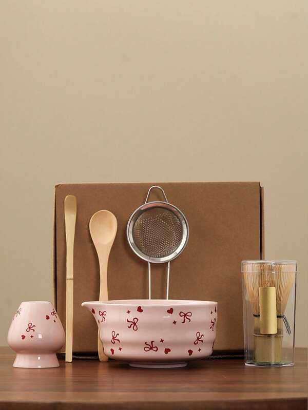 1/6pcs Japanese Matcha Tea Set, 530ml Capacity, Includes Cute Bow Matcha Bowl And Matcha Whisk, Suitable For Making Matcha Latte, Gift For Matcha Lovers