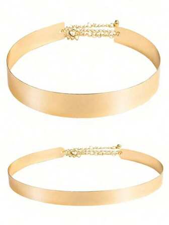 Women's Full Metal Smooth Mirror Buckle Chain Dress Decor Skinny Waist Belt, Gold Color