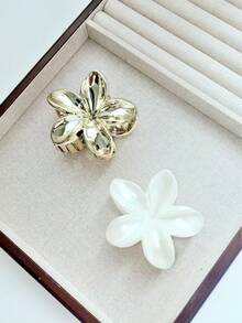 2pcs Women Elegant Large Acrylic Flower Hair Claw Clips, Sophisticated Personalized Bun Updo Decorative Hair Accessories For Daily Wear Hair Jaw Clip Hair Clamps Hair Clutch Hair Catcher Clip Fall Winter Hair Clip For Vacation Outfits Woman - Multicolor - View 2