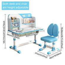 Premium Kids Study Desk Chair Set, Height Adjustable Children School Study Table Chair Set With Astronaut Pattern, Ergonomic Desk Chair With Large Writing Board, Bookshelf And Drawer (Pink, Blue) - Blue - View 8
