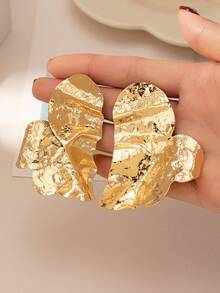 1 对几何时尚铁质耳钉，休闲简约百搭配饰 - 金黃色 - 查看 5