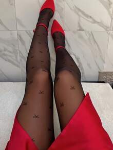 1 Pair Women's Gothic Retro Bowknot Pantyhose Christmas Gift - Black - View 3