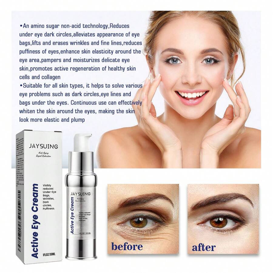 JAYSUING Active Eye Cream Reduces Fine Lines, Eye Bags, Dark Circles, Moisturizes And Tightens The Skin Around The Eyes, Anti Wrinkle Eye Cream - 白色 - 查看 1