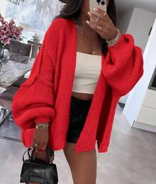 Woms Oversized Cardigan Sweaters 2025 Fall Long Sleeve Knit Op Front Lightweight Sweater - 紅色 - 查看 8