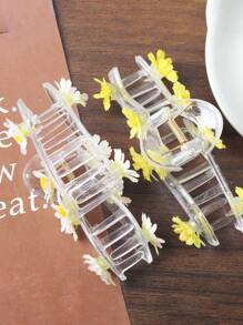 1 件夏季花卉大爪夹，10 件雏菊花 PVC 发爪夹，发爪用于盘发，几何半发髻发夹，女士百搭发饰，婚礼新娘，日常佩戴，海滩配饰时尚发夹女士发夹花夹用于头发秋季配饰