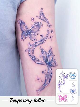 1 pieza Tatuaje temporal de mariposa colorida, resistente al agua y al sudor, adecuado para seguidores de de moda, temporada de regreso a clases