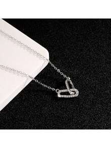 1pc Copper Alloy Inlaid Zirconia Pendant Necklace, Elegant Gold Necklace/Ring, Cute Minimalist Paperclip Necklace, Suitable Gift For Girls