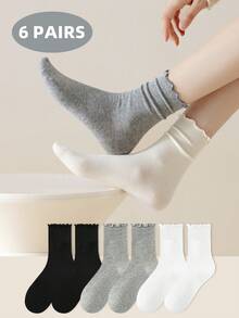 1/6/7 Pairs Cute Lace Trim Women Socks, Soft Comfortable Loose Top Fall Socks For Casual Wear And Daily Home Use,Red Socks - Multicolor - View 8