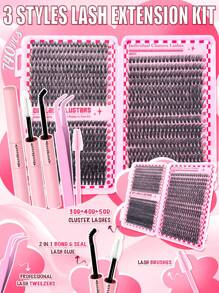 740/280PCS D Curl Individual Lash Clusters 30D+40D+50D 3 Styles 9-16mm Lash Clusters Natural Look&Waterproof&Super Light Reusable Individual Segmented False Eyelashes Eyelash Extension Kit With Make Up Tools Bond And Seal&Lash Tweezer&Lash Brushes For Self Use At Home For Daily Life&Wedding&Dating&Party&Travel