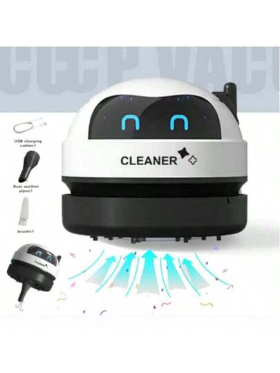 Mini Desktop Stofzuiger Cleaner, Robot Shaped, Portable Cleaning Tool, Desktops, USB Rechargeable, Single Speed, Debris, Eraser Crumbs, Home, Office, Kitchen, Piano Keyboard, Back To School Halloween