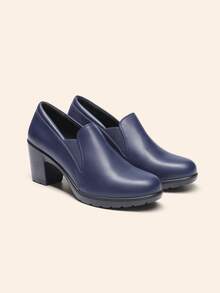 Women's Chunky Low Block Heel Pumps Comfort Oxfords Shoes Casual Loafers - Màu xanh hải quân - Xem 5