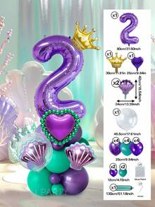 25pcs/Set Royal Princess Theme Luxury Party Decoration Balloon Set - Includes 32-Inch (Approx. 80cm) Deluxe Number Balloons (0-9 Silver/Pearl Pink/Purple/Gold), 18-Inch Clear Balloons, 10-Inch Romantic Heart Balloons (Red/Purple/Pink/Blue), And Exquisite Mini Balloons (Gold Crown/Silver Crown/Shell/Rose/Snowflake), Perfect For Frozen, Ice Palace Theme/Underwater Kingdom Theme/Magic Castle Theme/Rose Garden Theme And Other Royal Princess Style Celebrations, Baby Shower - Multicolor - View 31