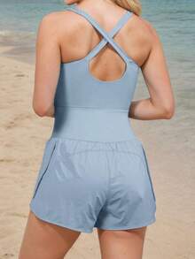 tooluck Womens RunningJumpsuit Workout Rompers Athletic Romper One Piece Outfits Exercise Jumpsuits Gym Yoga Clothes Baby Blue - Màu xanh nhạt - Xem 2