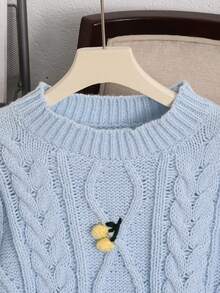 Impresión floral, insecto, hoja, informal, de punto acanalado, calado, hogar - Azul - Ver 3