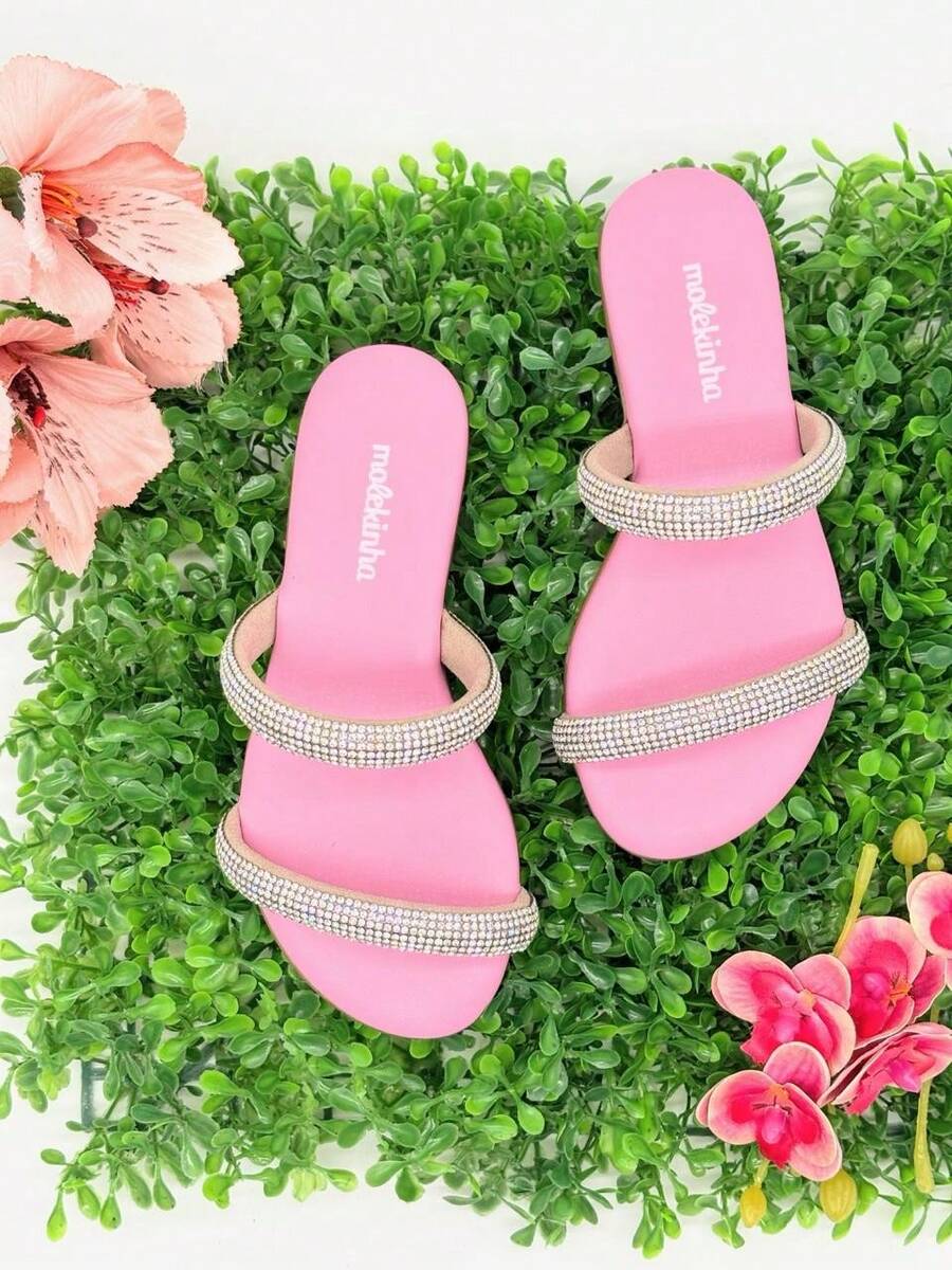 Girls' Flat Sandals, Slide Molekinha, Comfortable Youth - Mawar Kristal - View 1