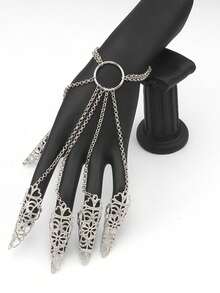 1pc Carnival Halloween Goth Finger Bracelet Punk Ghost Hand Back Chain Jewelry Cone Nail Chain Ring Bracelet - A - View 2