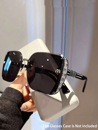 1副超大号女士时尚眼镜，无框金属字母个性化眼镜，夏季假日旅行沙滩配饰，方形