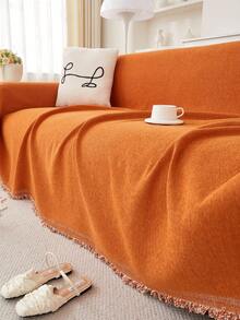 1pc Solid Color Waterproof Pet Sofa Cover, Anti-Scratch Sofa Slipcover, All Season Sofa Protector, Furniture Cover Towel For Bedroom, Office, Living Room, Home Decor - Orange - View 9