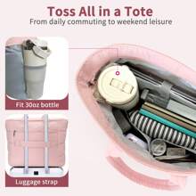 Bolso de tote esponjoso para mujeres, bolso de tote acolchado para viaje que cabe una computadora portátil de 15.6 pulgadas, bolso de nailon para trabajo para enfermeras, estudiantes universitarias, profesores (color rosa)