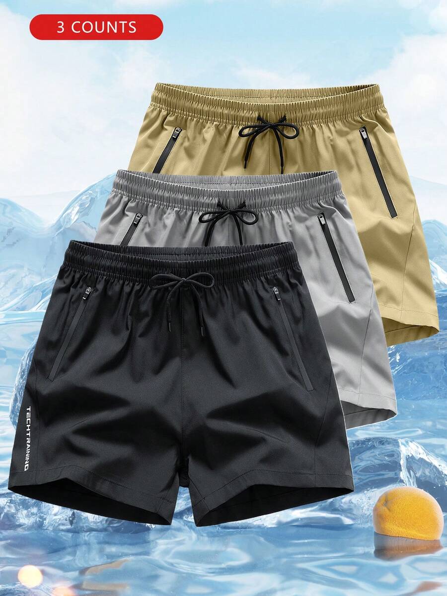 Bộ 3 quần short thể thao chạy bộ ngoài trời màu trơn thoáng khí thoải mái làm mát cho bé trai, mùa hè - Màu Xám nhạt - Xem 1