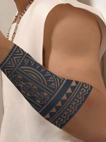 1Pc Fake Tattoo Temporary Tattoos Semi Permanent Tattoo Geometric Waterproof Sweatproof Last For 1-2 Weeks Realistic Herbal Juice Anti-Friction Non-Reflective Black For Woman And Men Tattoo Stickers For Arm, Chest, Leg, Abdomen, Waist, Finger, Neck, Spine, Modernist Body Art - Black - View 4