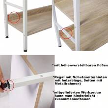 RGB9303hei Standing Shelf Tall Shelf Bookcase Metal Shelf Shoe Rack Bathroom Shelf Flower Stairs Made of Wood and Steel with 5 Shelves Approx. 60 x 27.5 x 160 cm White + Light Oak - 5Ebenen(60x275x160cm) - Übersicht 7