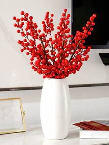 1PC,5PCS, Vibrant Red Fake Berries - Glitter No Batteries Required, Perfect For DIY Christmas Decorations, Weddings And Opening Cereies, New Year Decorations, Classic Plastic Style Home Decor Room Decor