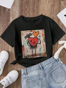 EWH Jean-Michel Basquiat, Love Couple, Heart, Basquiat Inspired, Basquiat T-Shirt, Love, Couple In Love, Heart Leisure - Black - View 8