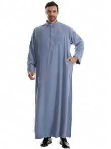 Arabischer Herren einfarbiger Stehkragen Doppelreiher Lange Robe