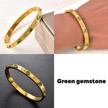 奢华复古18K彩色全钻几何金手链不锈钢开口款式适合女性日常聚会晚宴新娘婚礼宴会海滩度假佩戴 - 彩色 - 查看 6