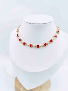 1件优雅时尚红心水钻项链，铜色金属吊饰项链，女士迷人珠宝，适合日常佩戴、装饰、派对、音乐节、拍照。手工链条，可剪裁至所需长度。