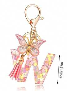 1 chiếc móc khóa chữ cái bằng nhựa pha lê hoa khô mới, móc khóa, móc khóa Unisex, phụ kiện xe máy, móc khóa ba lô, mặt dây chuyền túi xách, móc khóa bướm tua rua, thích hợp cho túi xách, chìa khóa, ô tô, xe máy, quà tặng túi quà Giáng sinh cho giáo viên, bạn bè, chị em - Hồng - Xem 5
