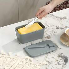 1 Set Butter Dish, Including 1 Large Butter Pot (For Countertop), 1 Sealed Butter Holder, And 1 Separate White Butter Knife, Kitchen Christmas Gift - Multicolor - View 4