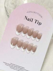 手工制作的 10 件套手工美甲，佩戴美甲，粉色法式短按美甲贴片，快速美甲，按压指甲美甲用品指甲 - 彩色 - 查看 3