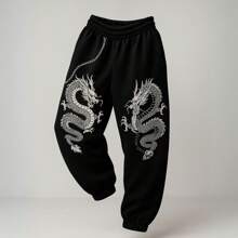 Women's Black Two Dragons Stylish Streetstyle Cargo Pants With Chain - Black - View 3