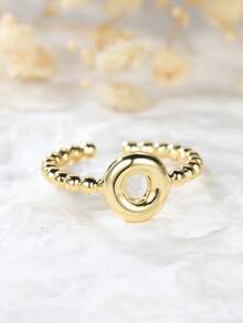 Tsnamer 1 pièce Bague vintage avec initiale en forme de cœur de A à Z, bague empilable minimaliste avec lettre gravée, cadeau pour elle, bijoux, cadeau pour femmes au quotidien - Bague à perles - Voir 35
