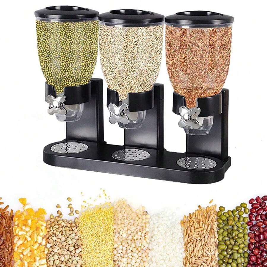 Triple Food Dispenser 6L Countertop Dry Food Dispenser Cereal Container Dispenser - Black - View 1