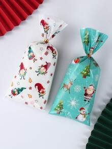 25/50/100pcs Christmas Candy Bag With Golden Ribbon,Santa Claus Snowman Gnome Reindeer Pattern Christmas Gift Bag,Xmas Party Treat Bag,Christmas Party Favor Bag,Christmas Present,Holiday Small Gift,Merry Christmas Packaging Bag,Snack Food Bag,Chocolate Biscuit Baking Bag,Candy Wrapping Bag,Christmas Decoration