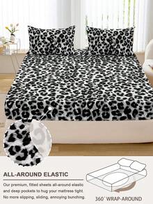 1pc Leopard Print Fitted Sheet, Bedding, Fitted Sheet, Mattress Cover, Soft & Comfortable Bedroom Mattress Protector, Fitted Sheet Only, Machine Washable - Multicolor - View 5